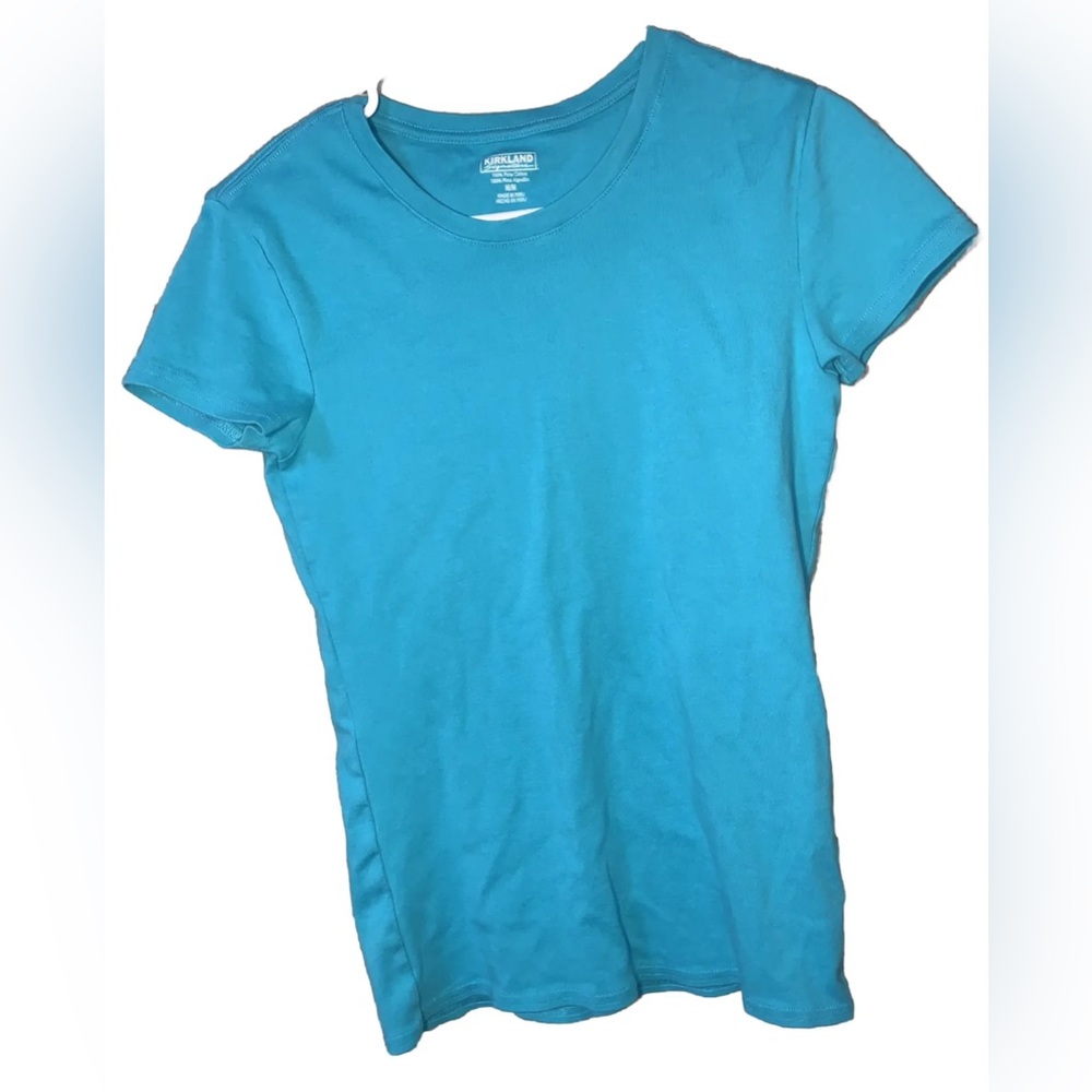 Kirkland Signature Women’s Medium Crew Neck Turquoise T Shirt 100% Pima Cotton